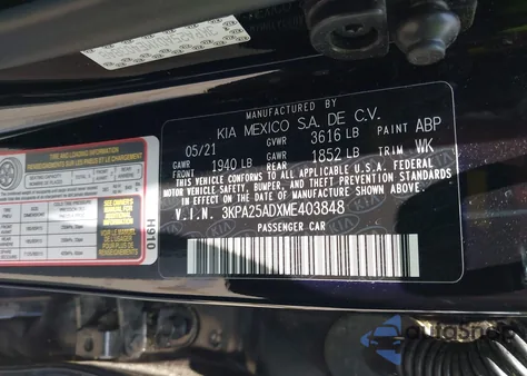 2021 Kia Rio 5-Door S from USA, damaged, VIN 3KPA25ADXME403848